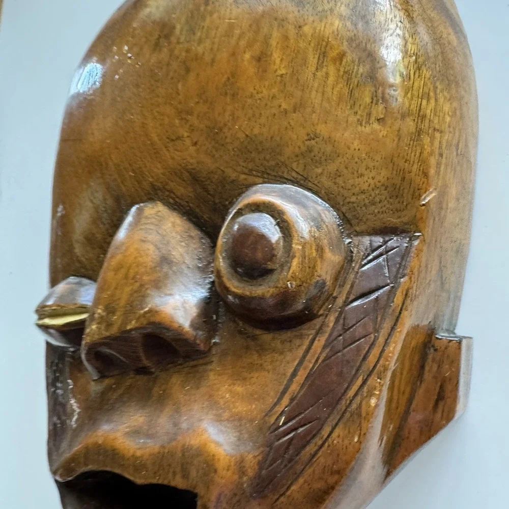 Hand Carved Wooden Mask African Brown 10.5x7.5x3